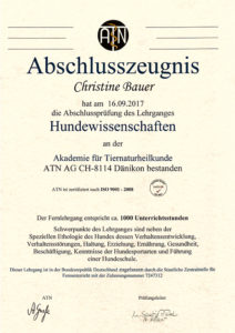 Abschlusszeugnis Hundewissenschaften - ATN